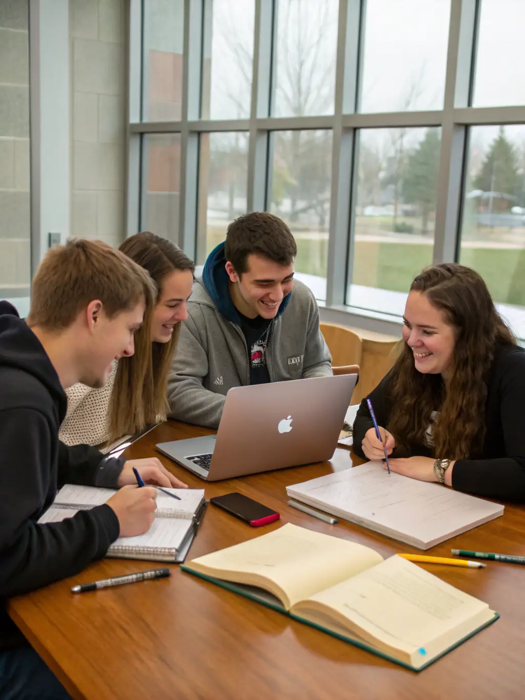 A diverse group of students collaborating on a digital marketing project, analyzing data and strategizing campaigns in a collaborative workspace at digitaluk.site.